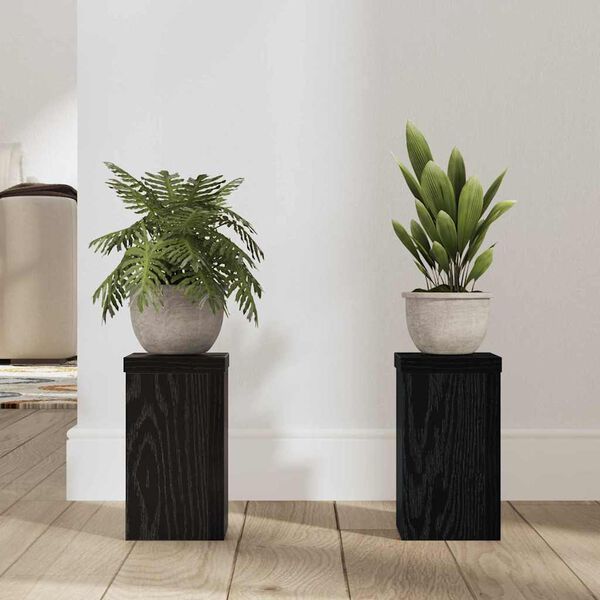 vidaXL Växtställ 2 pcs Svart Ek 10 x 10 x 18 cm Konstruerat trä