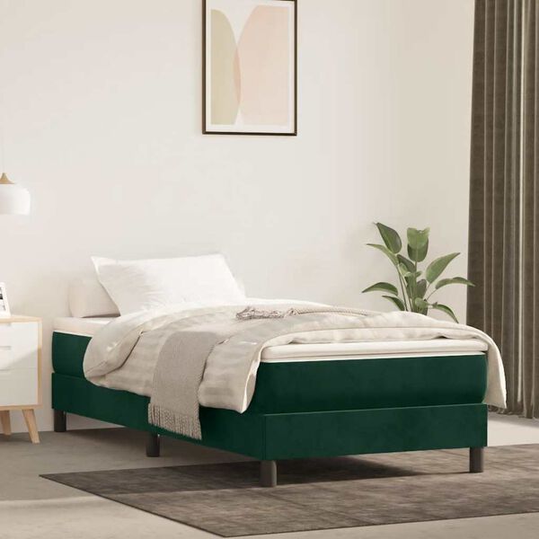 vidaXL Boxspring-s&auml;ngram m&ouml;rkgr&ouml;n 100x200 cm sammet
