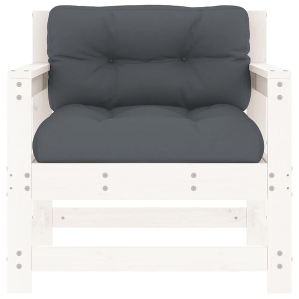 vidaXL Trädgårdsfåtöljer med dynor 2 st vit massiv furu