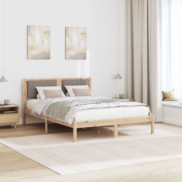 vidaXL S&auml;ngram med Kl&auml;dd Huvudgavel Taupe 140 x 190 cm Massiv furu