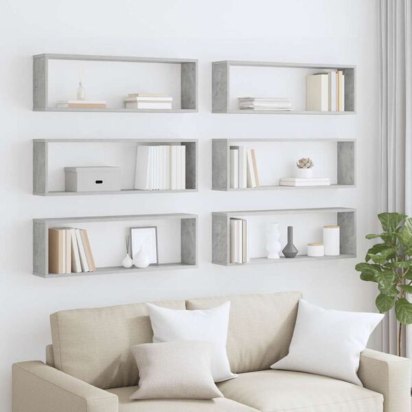 vidaXL V&auml;gghylla kubformad 6 st betonggr&aring; 80x15x26,5cm konstruerat tr&auml;