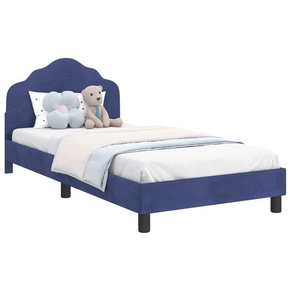 vidaXL Barnsängram med sänggavel Polisblå 90 x 200 cm Sammet