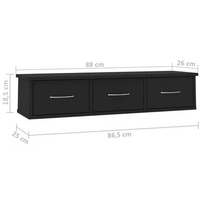 vidaXL Väggmonterade lådor svart 88x26x18,5 cm spånskiva