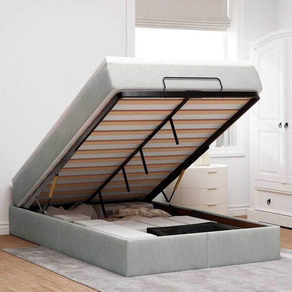 vidaXL Ottoman s&auml;ng med madrass ljusgr&aring; 120x190 cm sammet