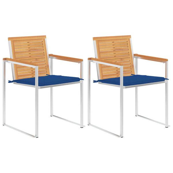 vidaXL Trädgårdsstolar 2 st med dynor massiv teak och stål
