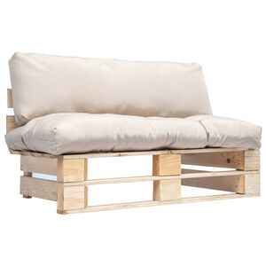 vidaXL Pallsoffa med dynor sandf&auml;rgad massiv furu