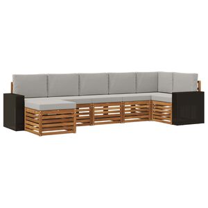 vidaXL Sektionsoffgrupp med kudde 7 pcs Naturlig och ljusgr&aring;