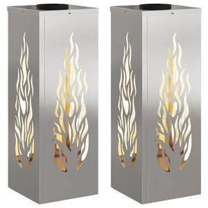 vidaXL Solar LED Stig Ljus 2 st Varmvit 18 x 18 x 50 cm Rostfritt st&aring;l