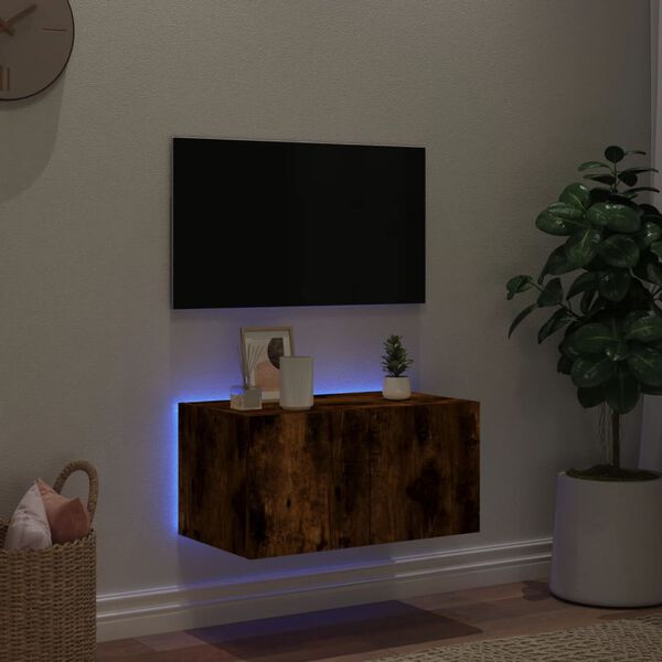 vidaXL V&auml;ggmonterad tv-b&auml;nk LED r&ouml;kf&auml;rgad ek 60x35x31 cm