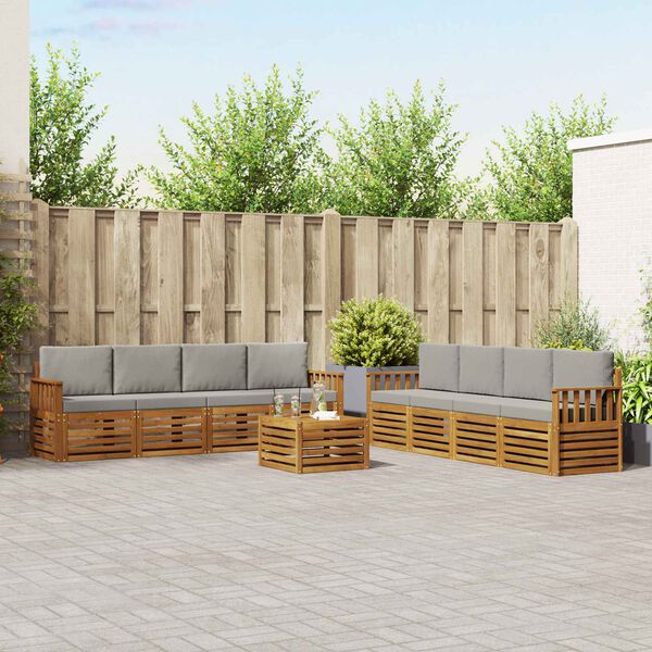vidaXL Soffgrupper 9 pcs Naturlig och Ljus Gr&aring; Massivt Akaciatr&auml;