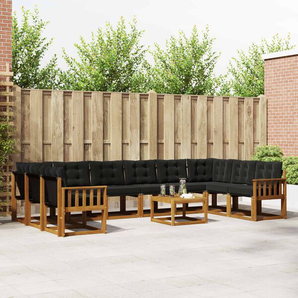vidaXL Utomhussoffset med kudde 11 pcs Naturlig och svart