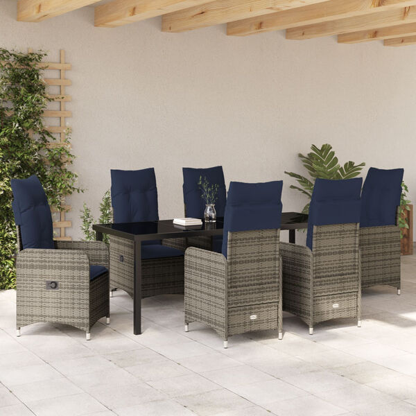 vidaXL Tr&auml;dg&aring;rdsm&ouml;belset med kudde 7 pcs Svart Poly rattan