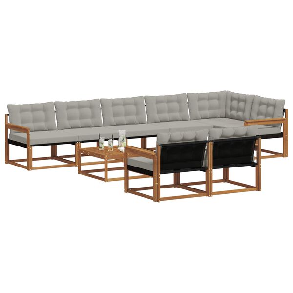 vidaXL Utomhussoffset med kudde 9 pcs Naturlig och Ljus Gr&aring;