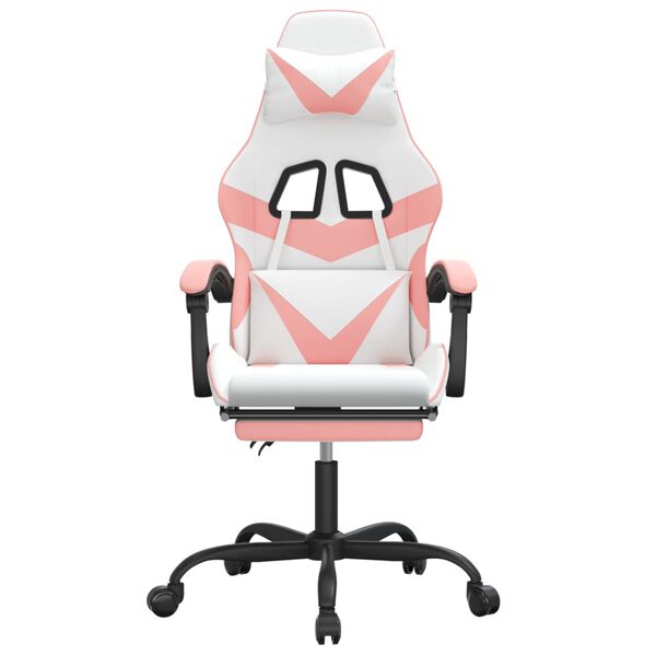 vidaXL Gamingstol med fotstöd vit och rosa konstläder
