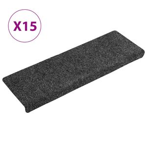 vidaXL Trappmattor sj&auml;lvh&auml;ftande 15 st 65x21x4 cm m&ouml;rkgr&aring; rektangul&auml;r kant