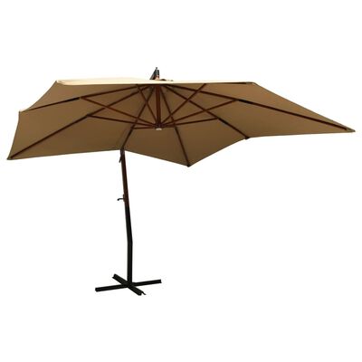 vidaXL Frihängande parasoll med trästång 300 cm taupe