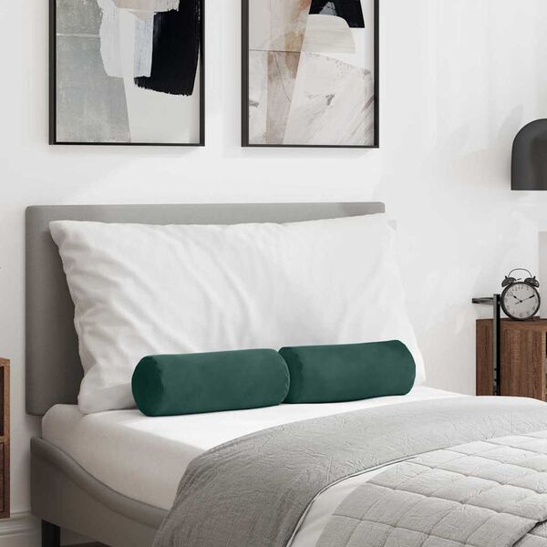 vidaXL Bolsterkuddar 2 pcs M&ouml;rkgr&ouml;n &Oslash; 15 x 40 cm Kordread tyg