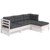 vidaXL Loungegrupp med dynor 4 delar vit massiv furu