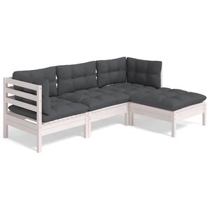 vidaXL Loungegrupp med dynor 4 delar vit massiv furu