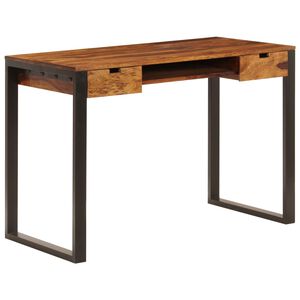 vidaXL Skrivbord 110x55x78 cm massivt sheshamtr&auml; och st&aring;l
