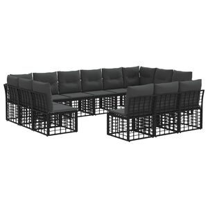vidaXL Utomhussoffset med kudde 10 pcs Svart och M&ouml;rkgr&aring; Polyester