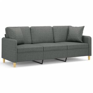 vidaXL 3-sitssoffa med prydnadskuddar m&ouml;rkgr&aring; 180 cm tyg
