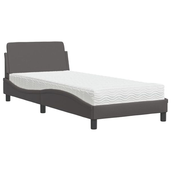 vidaXL Bed with Mattress "Dover" Grey 90x190 cm Faux Leather