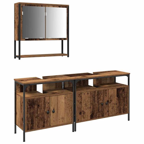 vidaXL Badrumsm&ouml;belset med hylla med d&ouml;rr 3 pcs Brun Konstruerat tr&auml;