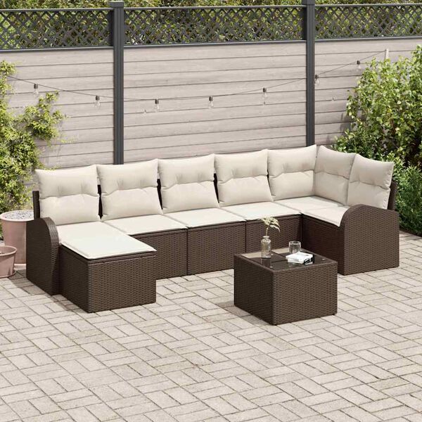 vidaXL Trädgårdsoffset 8 pcs Brun Poly rattan