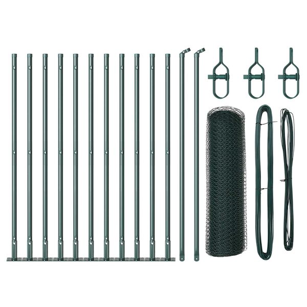 vidaXL Staket med stolpar Grön 0.4 x 25 m PVC-belagd stål
