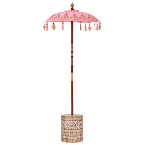 vidaXL Balinesiskt paraply med bas Rosa 95 x 95 x 260 cm Bomull