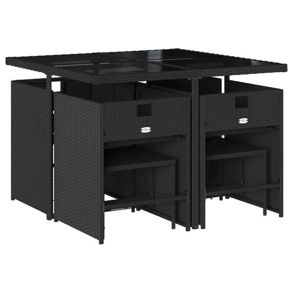 vidaXL Matgrupp f&ouml;r tr&auml;dg&aring;rden med dynor 9 delar svart konstrottning