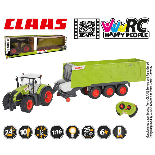 CLAAS Radiostyrd traktor AXION870 med sl&auml;p CARGOS9600 1:16
