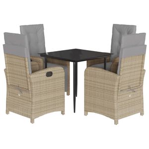 vidaXL Matgrupp f&ouml;r tr&auml;dg&aring;rden med dynor 5 delar mixbeige konstrotting