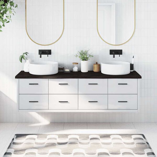 vidaXL Bänkskiva badrum mörkbrun 180x50x(2-4) cm behandlat massivt trä