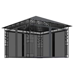 vidaXL Paviljong med myggn&auml;t och ljusslinga LED 3x3x2,73m antracit