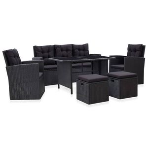 vidaXL Loungegrupp f&ouml;r tr&auml;dg&aring;rden med dynor 6 delar konstrotting svart