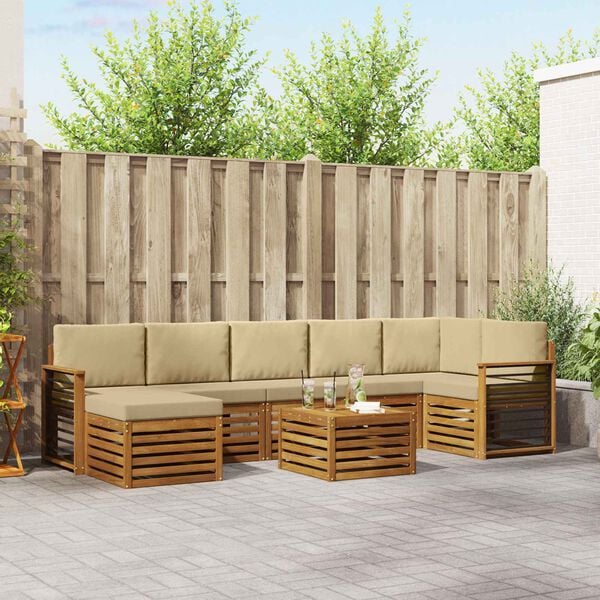 vidaXL Soffgrupper 8 pcs Naturlig och Beige Massivt Akaciatr&auml;