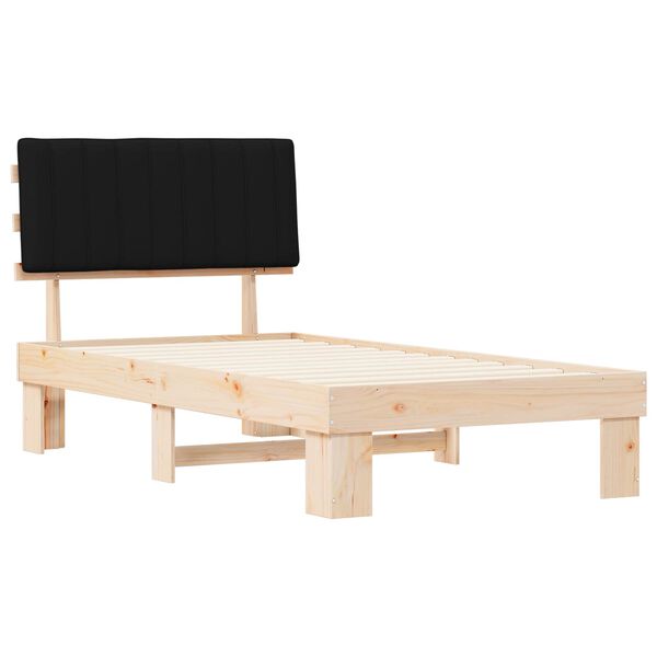 vidaXL S&auml;ngram med Kl&auml;dd Huvudgavel Svart 100 x 200 cm Massiv furu