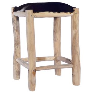 vidaXL Barstol &auml;kta getskinn och massiv teak