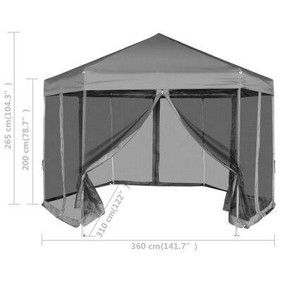 vidaXL Pop-Up Partytält med 6 sidoväggar sexkantigt 3,6x3,1 m grå