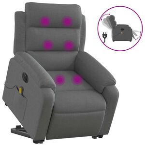 vidaXL Elektrisk massagef&aring;t&ouml;lj med uppresningshj&auml;lp m&ouml;rkgr&aring; tyg