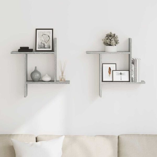 vidaXL V&auml;gghyllor 2 st gr&aring; sonoma 50x12x50 cm konstruerat tr&auml;