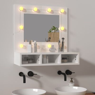 vidaXL Spegelskåp med LED vit högglans 60x31,5x62 cm
