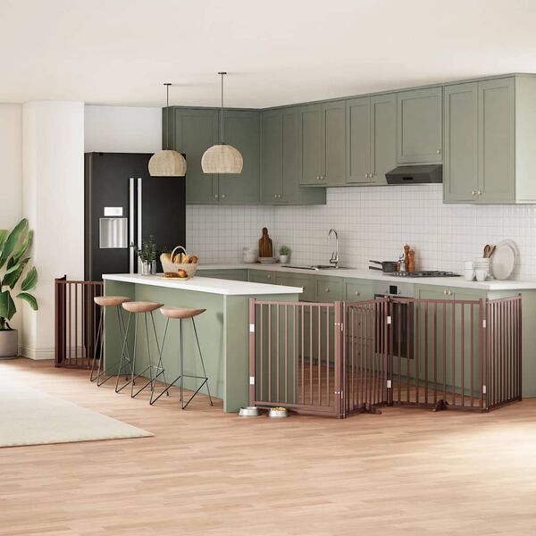 vidaXL Hundgrind med d&ouml;rr vikbar 10 paneler brun 800 cm poppel