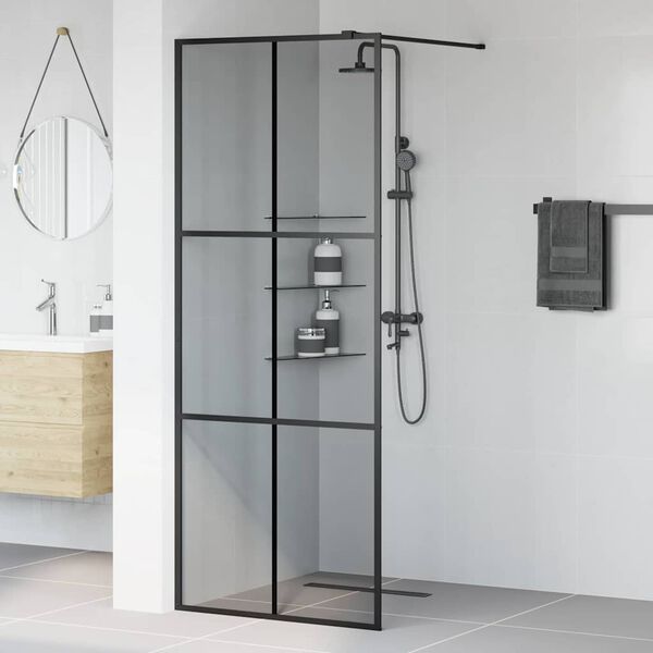 vidaXL Walk-in Duschvägg Svart 80 x 195 cm härdat glas