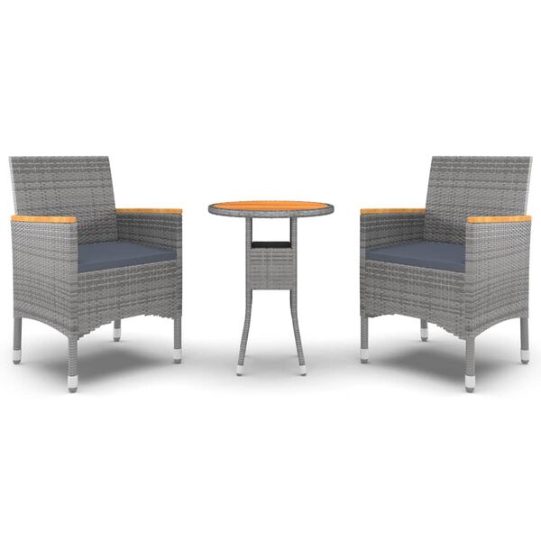 vidaXL Matgrupp för trädgården 3 delar konstrotting grå