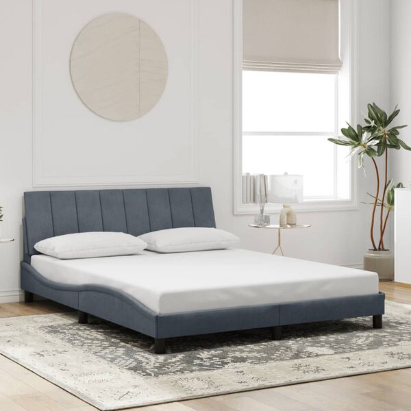 vidaXL Bed Frame with LED without Mattress "Hanko" Dark Grey 160x200 cm Velvet