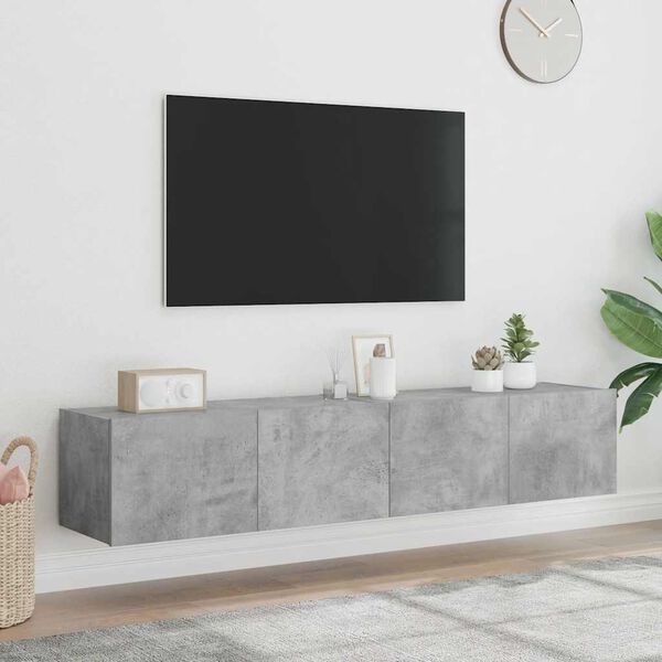 vidaXL Väggmonterad tv-bänk LED 2 st betonggrå 80x35x31 cm