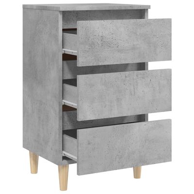 vidaXL Sängbord med ben i massivt trä betonggrå 40x35x69 cm